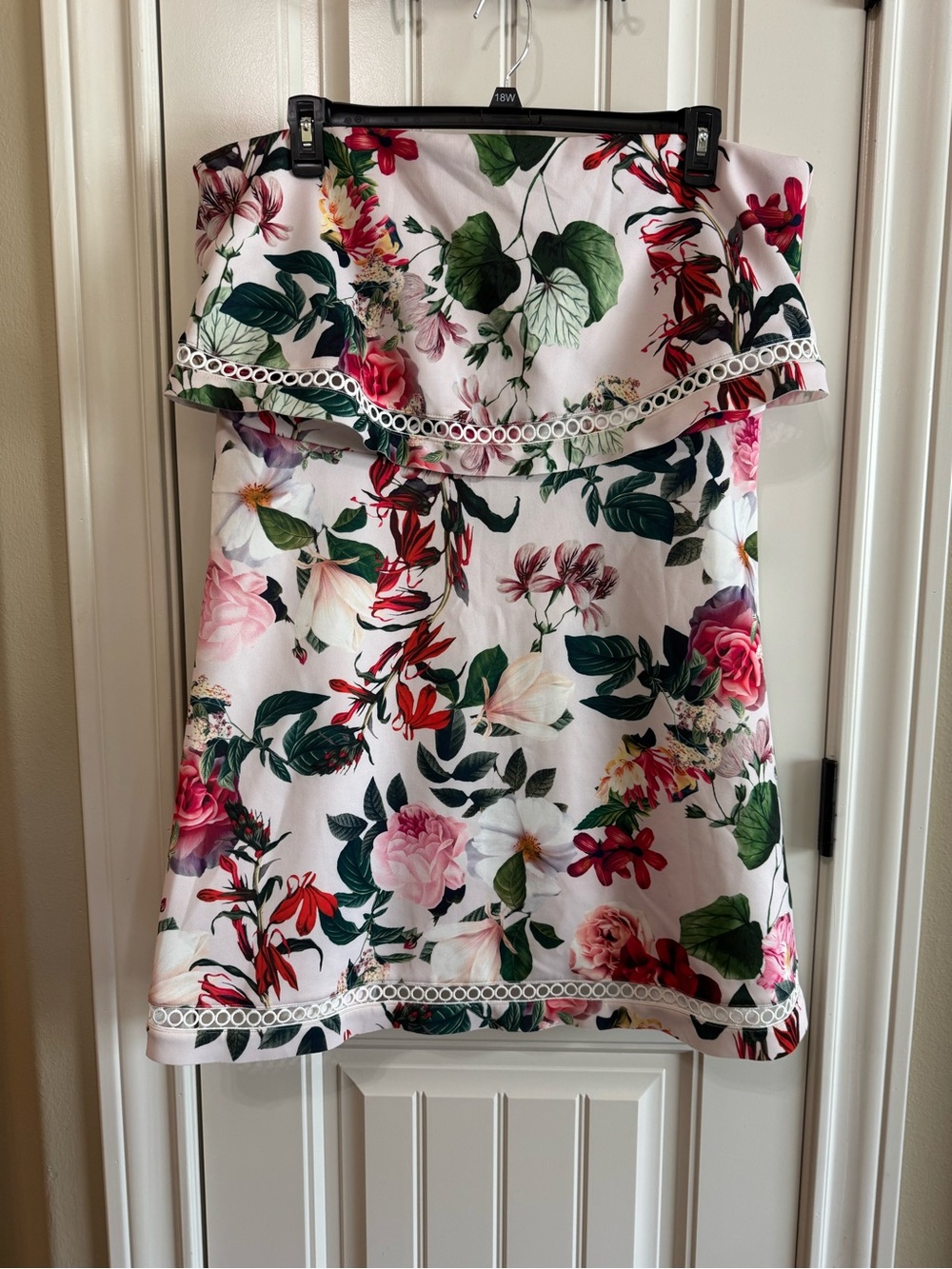 ASOS DESIGN Floral Bandeau Ruffle Mini Dress Crochet Trim Plus Size 18 Scuba